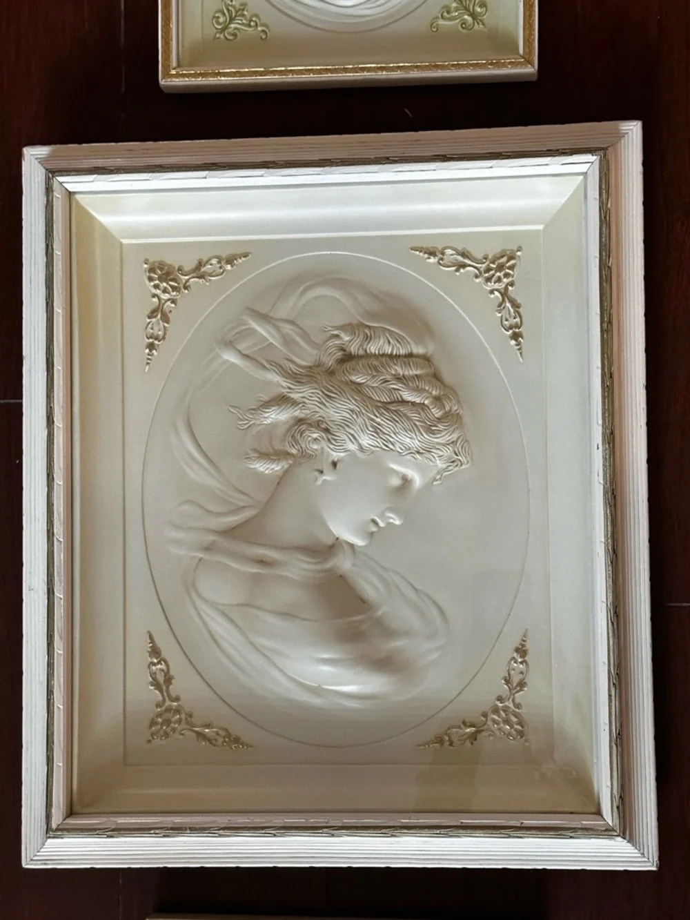 1960s TURNER CO. “East Wind” Three-set Cream Cameo Wall Plaques  Large 20 x 17”